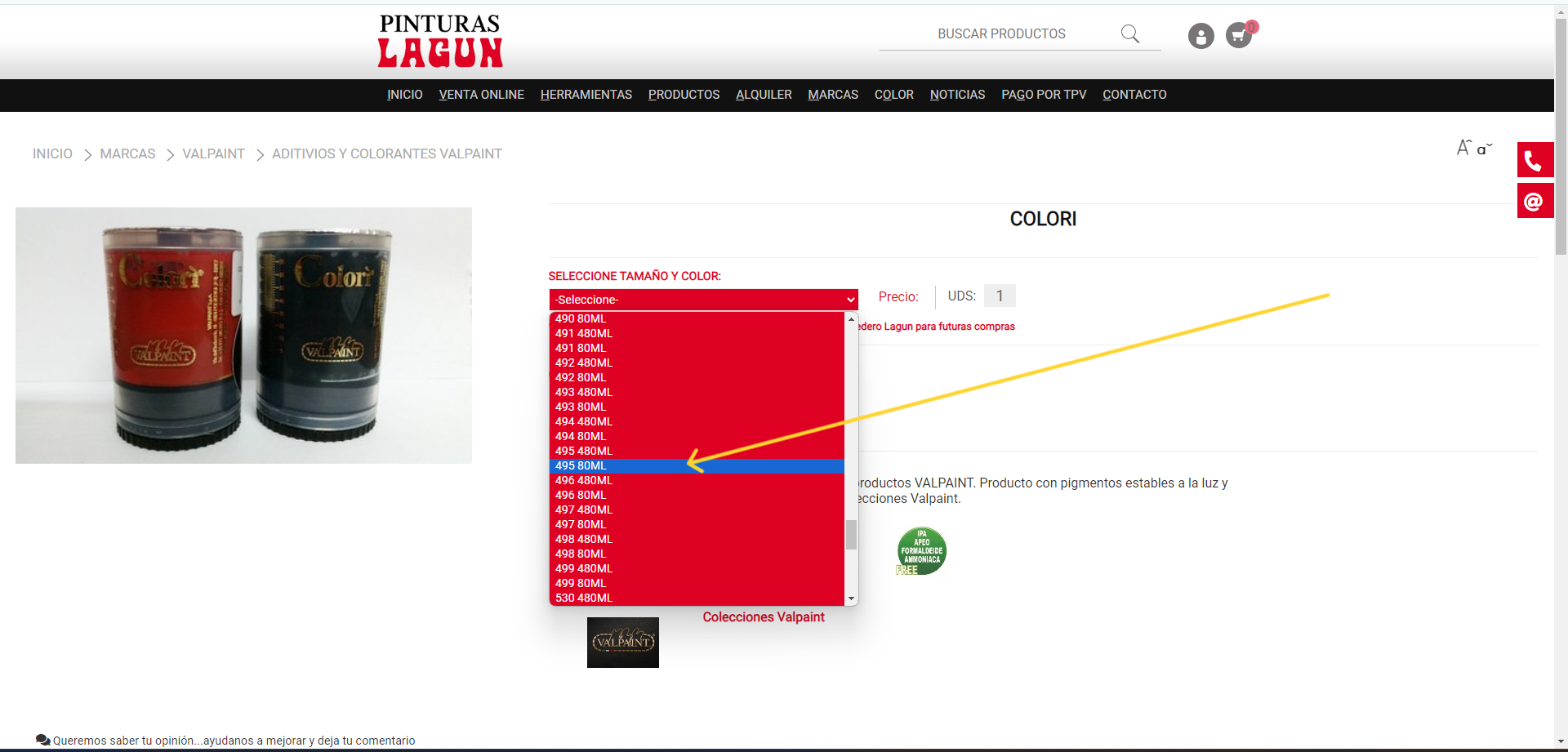Seleccionar codigo Color&iacute;
